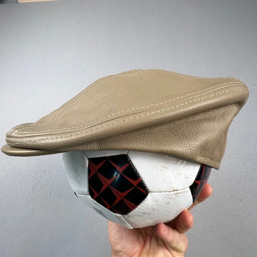 KBETHOS Flat Cap Mens L/XL Tan Genuine Leather Ivy Newsboy Driver Hat USA Made